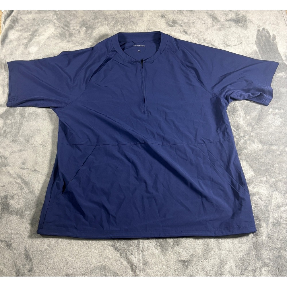 Sport Tek Mens Quarter Zip Short Sleeve Windbreaker 2XL Navy Blue Pullover
